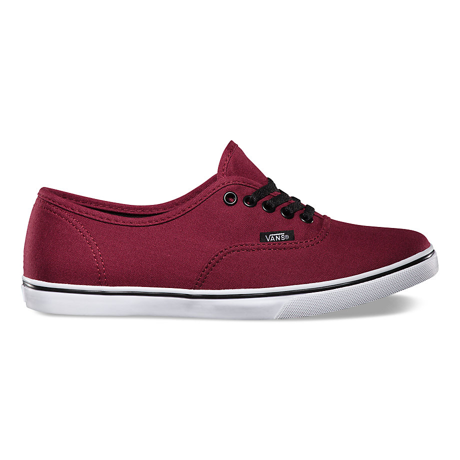 dark red shoes with black laces
